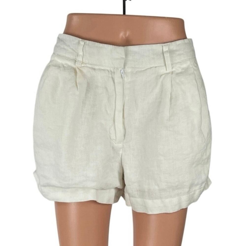 Glassons 100% Linen White Pleated High Rise Casual Lounge Summer Beach Shorts 8